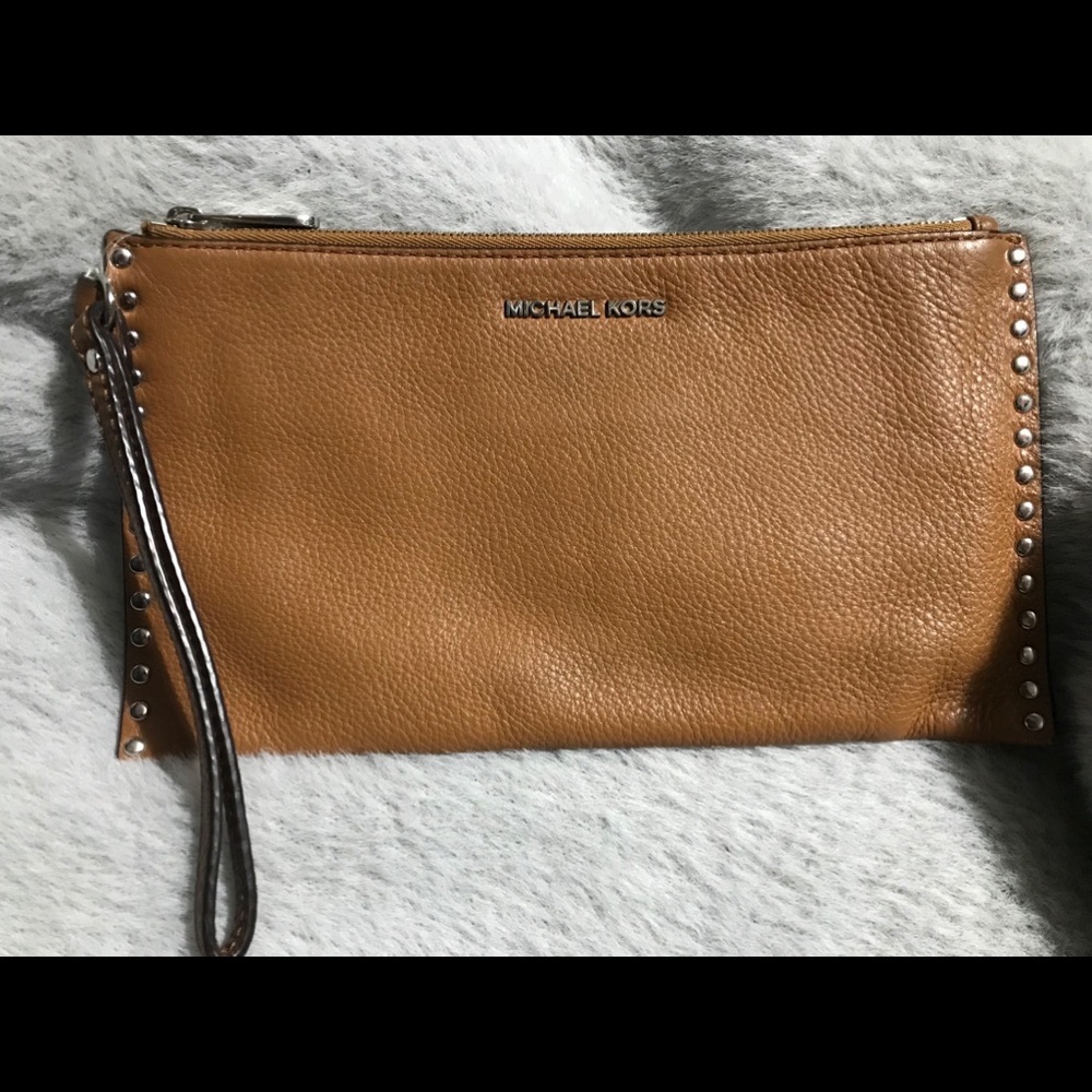 Michael Kors Studded Leather Zip Clutch